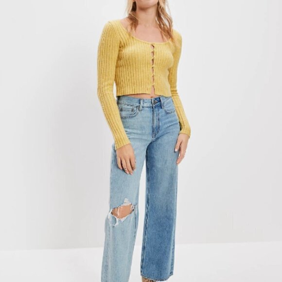 American Eagle, Cropped Button Down Sweater, Long Sleeve, Size M, NWT - Picture 7 of 13